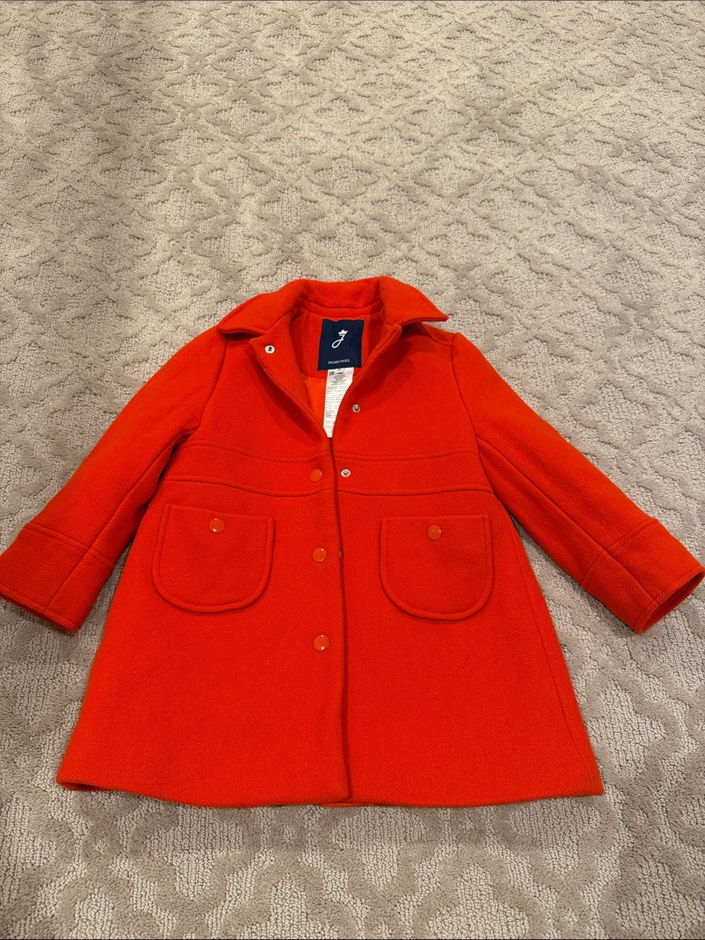 Red Wool Swing Coat with Patch Pockets